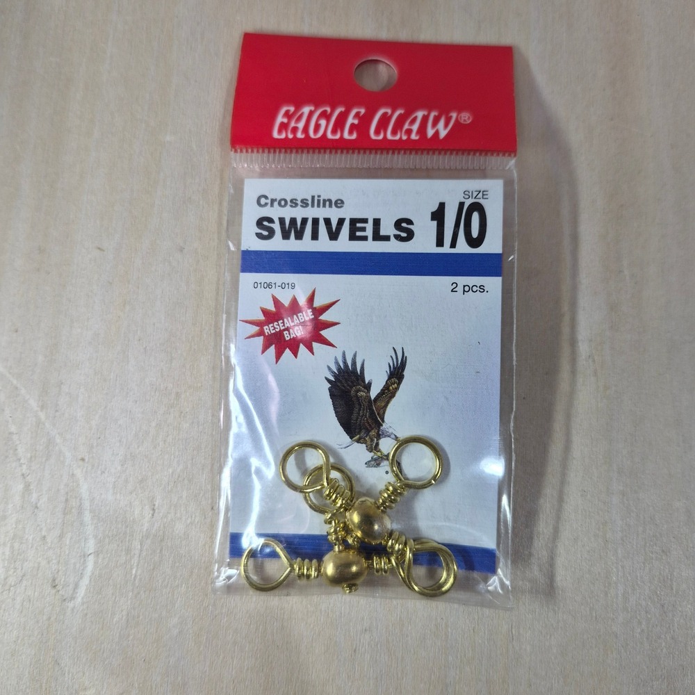 Eagle‎ Claw Crossline Swivels Size 1/0 Gold Brass 2 pcs Fishing Terminal Tackle